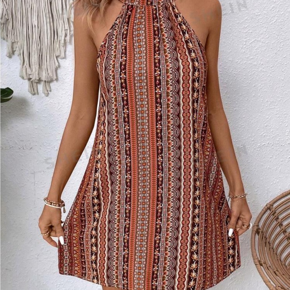 Bohemian Halter Neck Dress - Multicolor